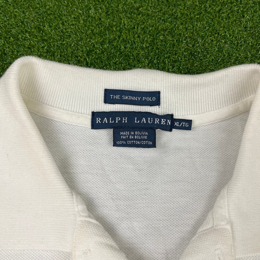 Vintage Polo Ralph Lauren White Big Pony The Skinny Polo Shirt Sz XL - Picture 3 of 7